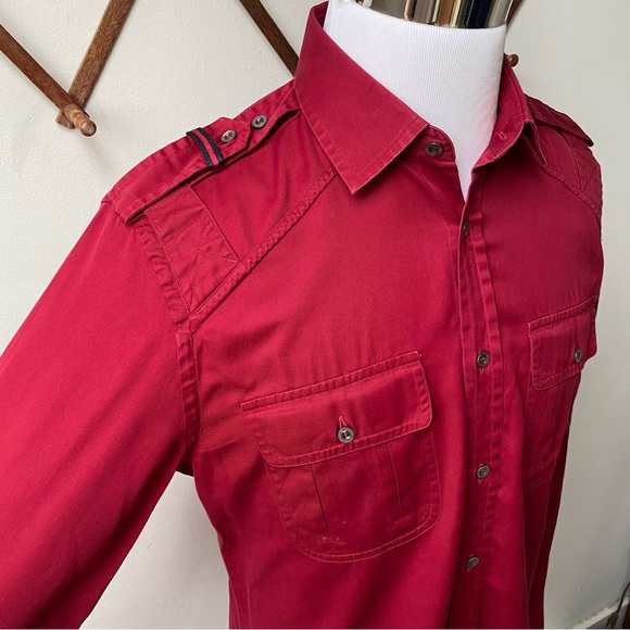 Gucci Military Web Trim Epaulette Button Down Shirt - Picture 4 of 16